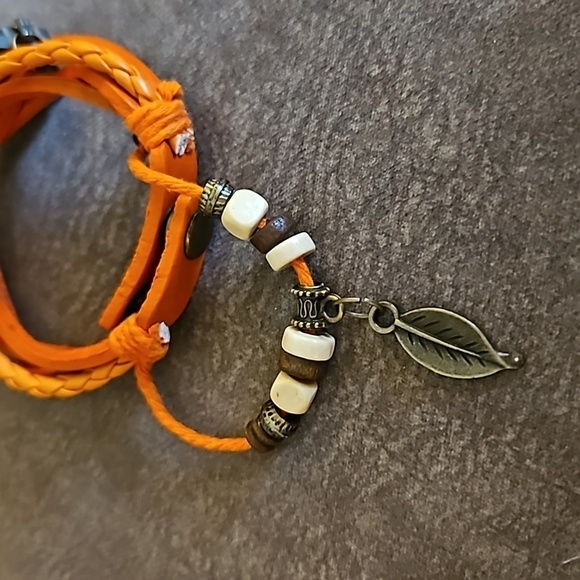 3/$30 Vintage Orange Boho Leather Beaded Watch Bracelet - Picture 4 of 6